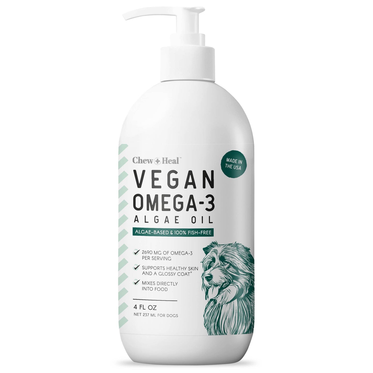 Vegan Omega-3 Skin and Coat Supplement for Dogs with Pump: 4 Ounce