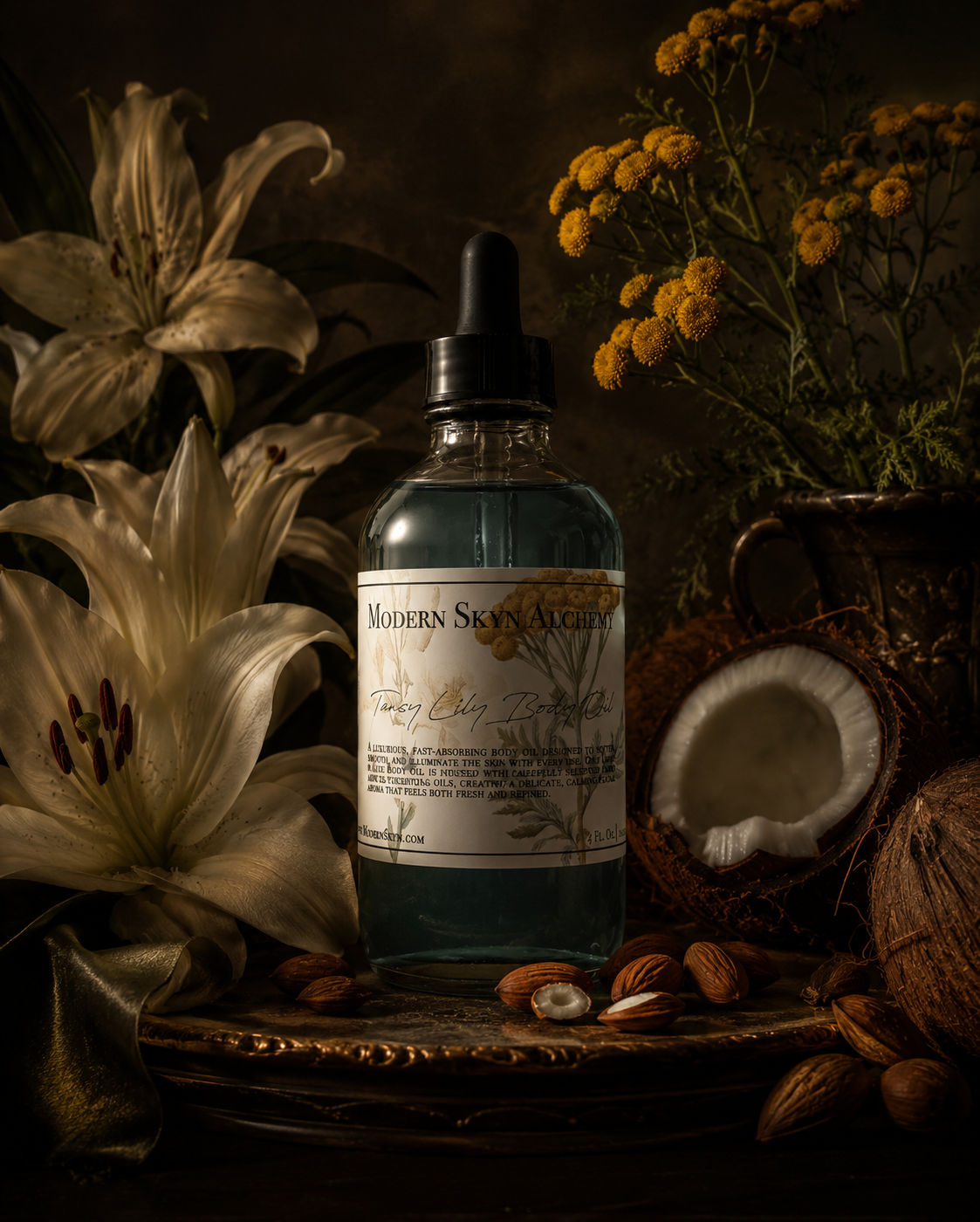 Tansy Lily Body Oil: 4 oz. Glass Bottle with Dropper