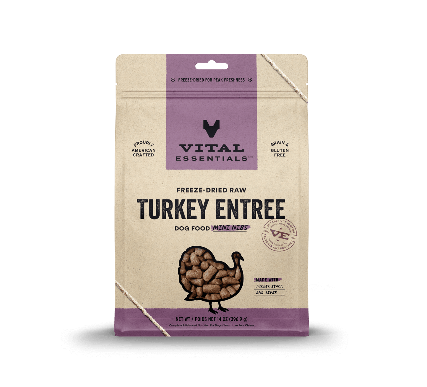 Vital Essentials Raw Turkey FD Dog Food Mini Nibs 14 oz