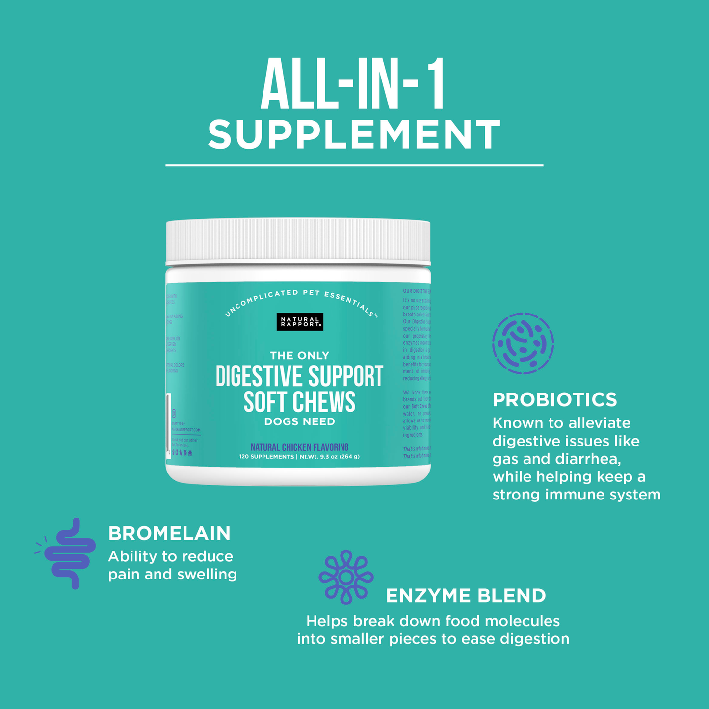 The Only Digestive Support Soft Chews Dogs Need: 120 count jar