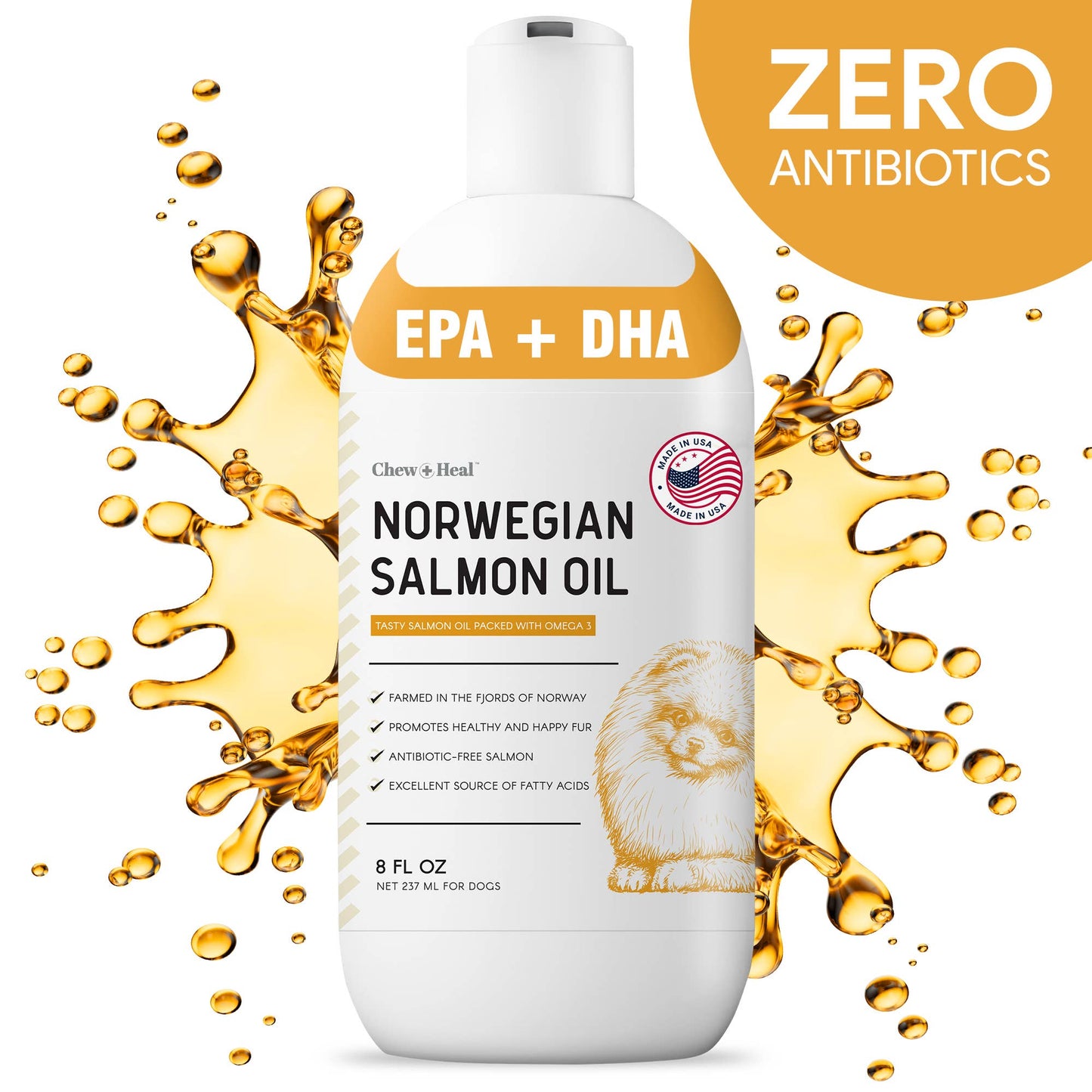 Norwegian Salmon Oil Skin & Coat Supplement for Dogs & Cats: 32oz